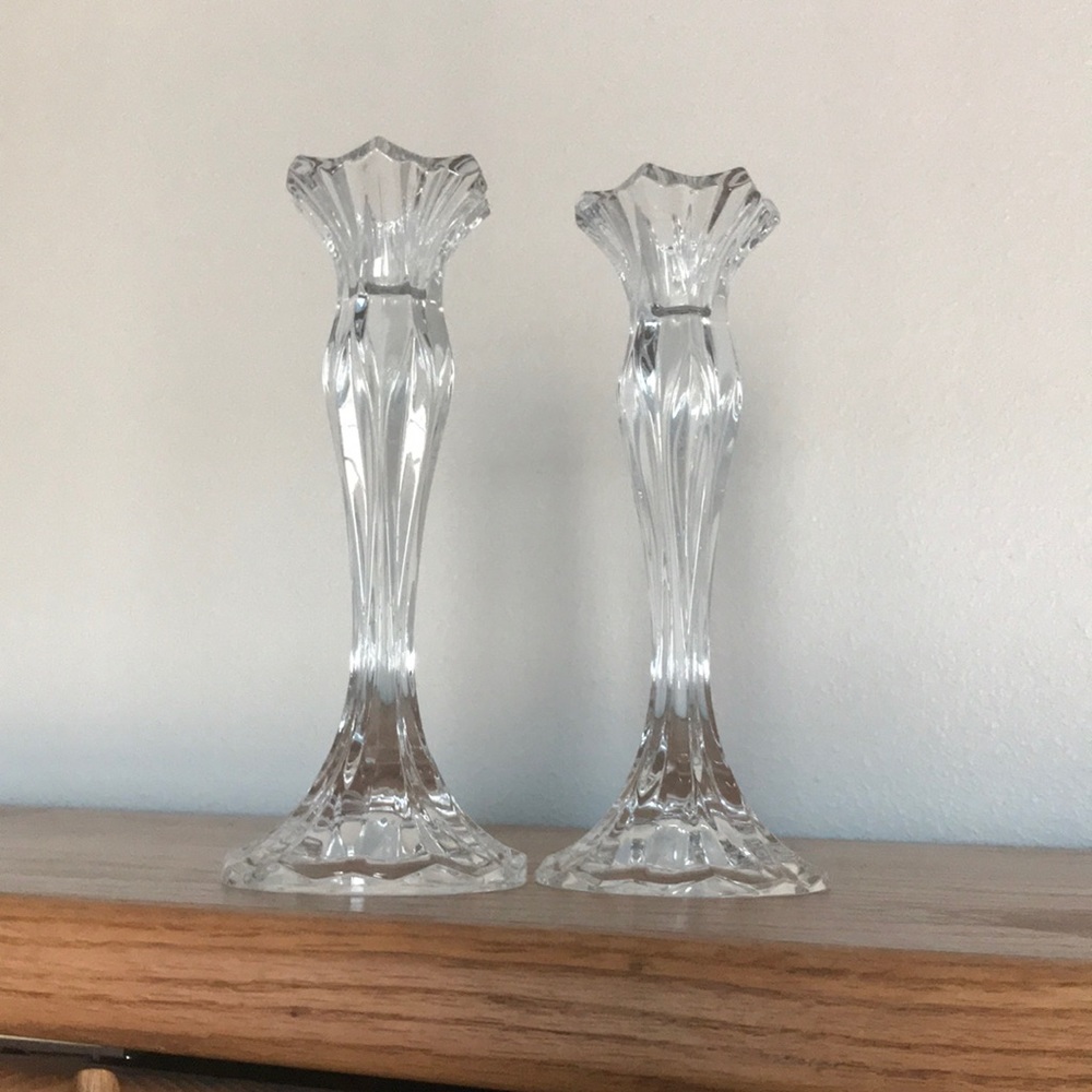 2 crystal candle holders